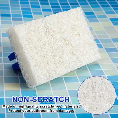 Maxdot 18 Pcs Handled Bath Scrubber Set, 15 Bathroom Scouring Pad 3 Bathtub Scrubber with Handle Non Scratch Soap Scum Remover for Cleaning Sink Shower Tile Swimming Pool Step Corner(Blue and White)