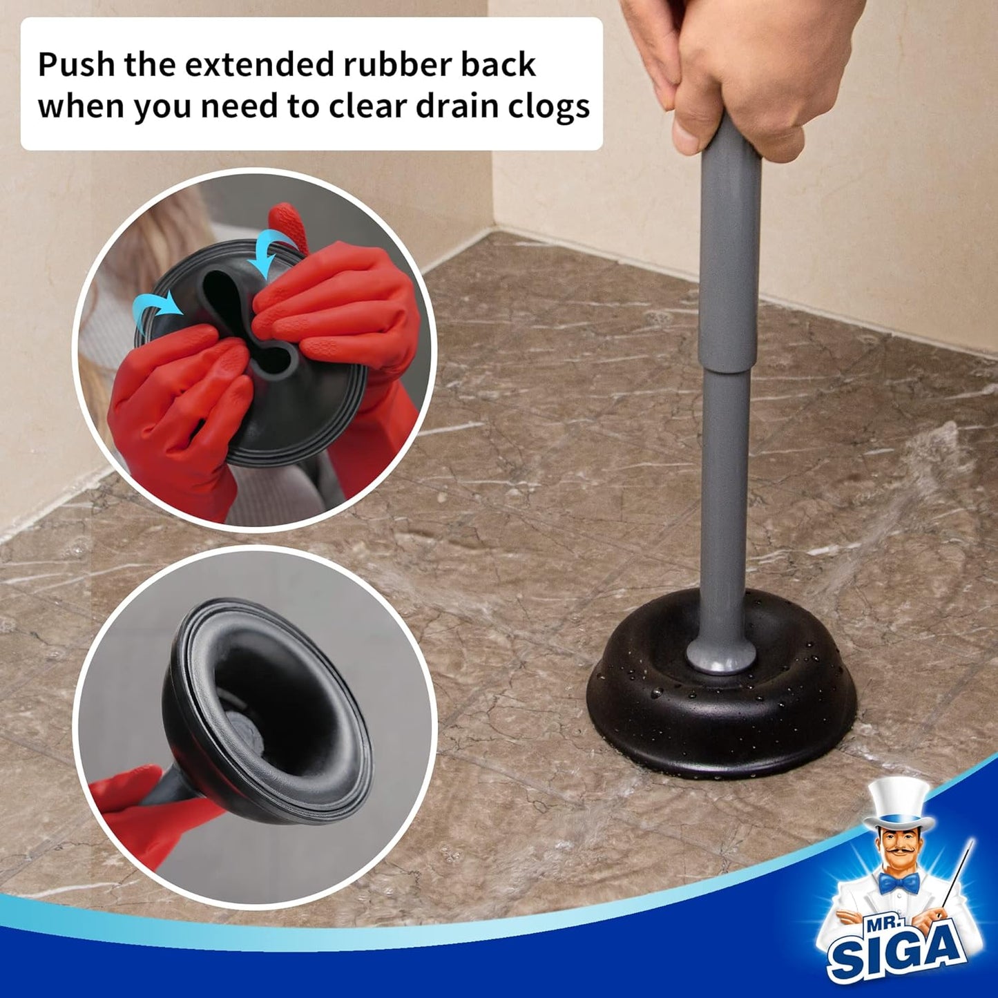 MR.SIGA Toilet Plunger with Holder, Heavy Duty Toilet Plunger and Holder Combo for Bathroom Cleaning, Black