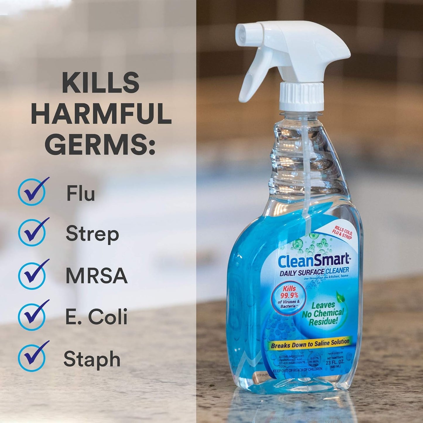 CleanSmart Daily Surface Spray Disinfectant, Kills 99.9% of Viruses, Bacteria, Mold & Fungus, 16 oz Bottle (Pack of 3)