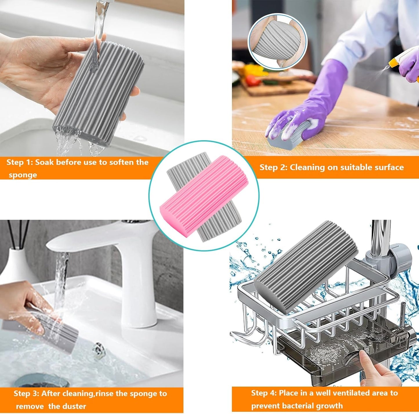 6-Pack Damp Clean Duster Sponge,Magic Sponge Eraser for Housekeeping,Reusable Cleaning Sponge for Blinds,Vents,Mirrors,Glass, Baseboards,Window Track Grooves and Railings (Green)