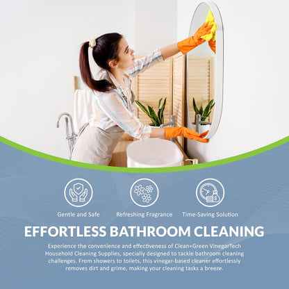 CLEAN+GREEN VinegarTech Bathroom Cleaner - Vinegar Spray All Purpose Cleaner Removes Dirt & Grime Shower, Tub, Tile Floor - Vinegar Cleaner Household Cleaning Supplies - Cleaning Vinegar 24 Fl Oz