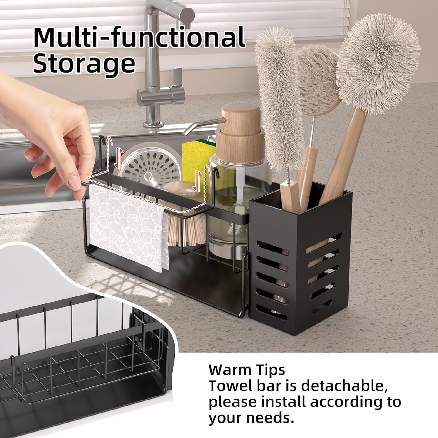 Kitchen Caddy Sink Organizer,Sponge Holder for Kitchen Sink,Dish Soap Dispenser,Kitchen Sink Accessories Countertop Organizer,Stainless Steel Sink Sponge Caddy Over the Sink Shelf