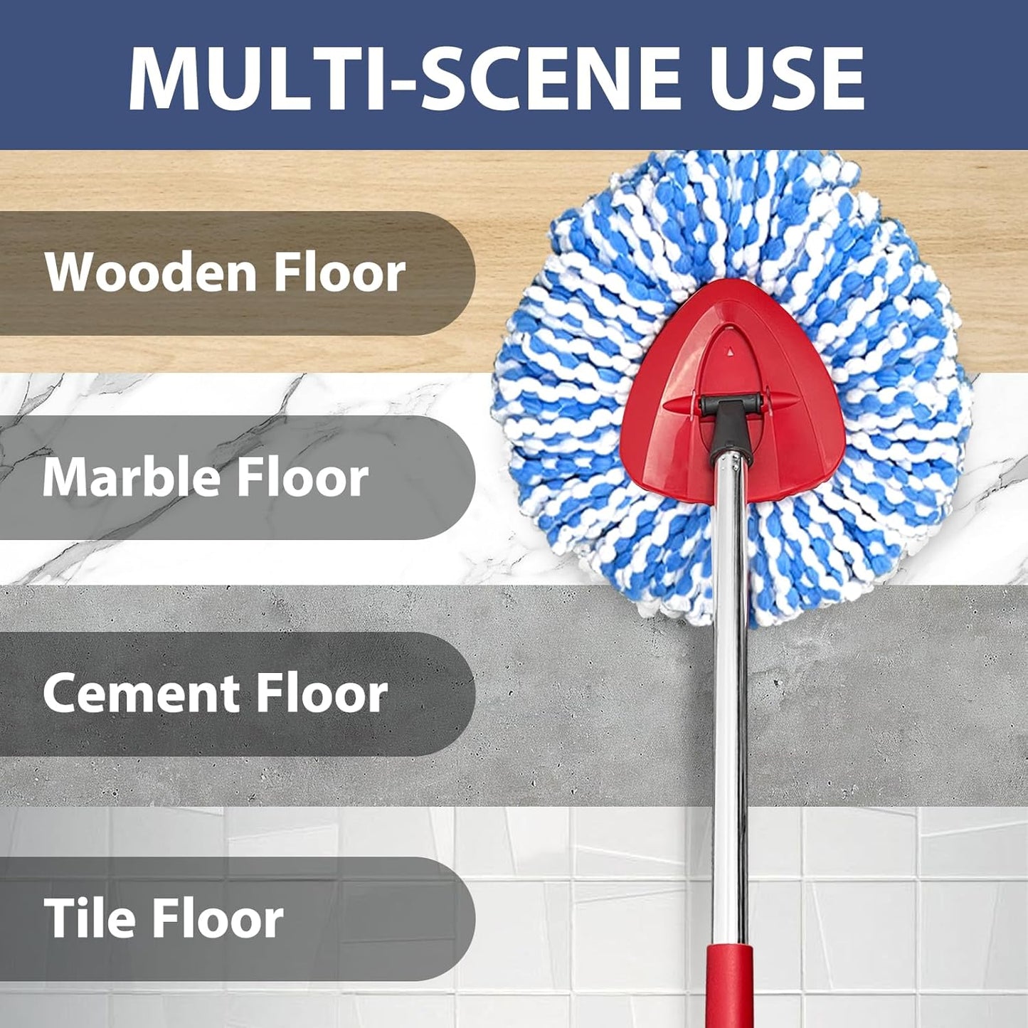 Nuorest Spin Mop Replacement Set for O-Ceda EasyWring 1-Tank System, Includes 2 Mop Head Replacement, 1 Mop Handle (30-58in Adjustable 4-Section Pole), 1 Spin Base