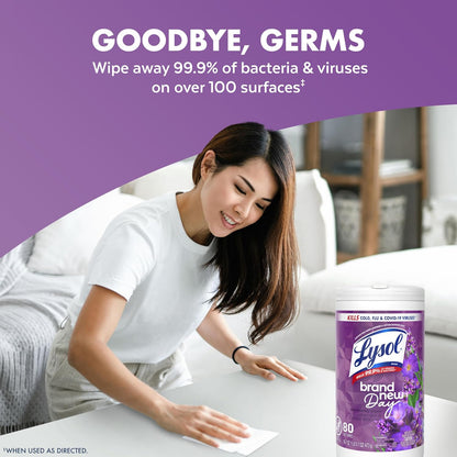 Lysol Disinfectant Wipes, Dorm Room Essentials, Multi-Surface Antibacterial Cleaning Wipes, For Disinfecting and Cleaning, Crisp Linen, 80 Count