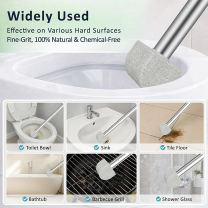 8-Pack Pumice Stone Toilet Cleaner with Long Handle - Hard Water & Limescale Remover, Non-Scratch Multi-Surface Scrubber, Disposable Refill Heads for Bathroom & Kitchen