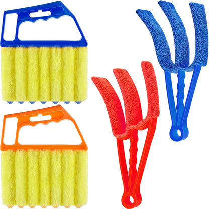 4 Pcs Window Venetian Blind Cleaner Duster Tool 7 Finger Blind Rush and Shutter Cleaner Brush Hand-held Window Shutter Air Conditioner Duster for Dirt(Green, Blue)