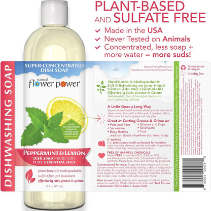 Natural Flower Power Liquid Dish Soap Refill – 66 Fl Oz Refills 4X – Plant-Based & Scented w/Pure Essential Oils – Natural Dishwashing Detergent – Sulfate-Free Kitchen Soap (Lavender)