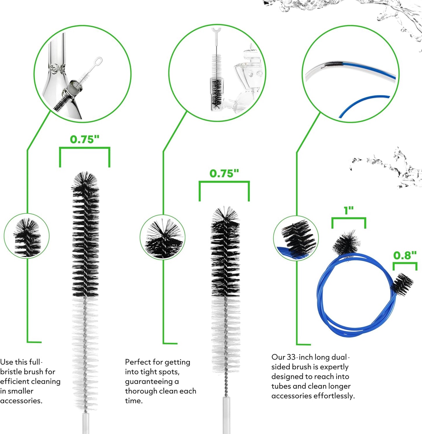 Pipe Perfect Original Cleaning Brush Set – Multi-Size Detail Brushes for Glass, Bottle, Tube & Narrow Openings | Deep Cleaning Kit for Hard-to-Reach Areas | Durable Reusable (Original Pack)