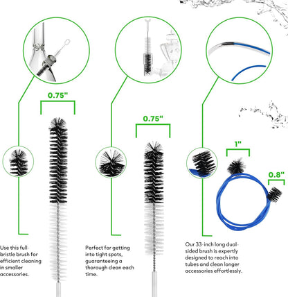 Pipe Perfect Original Cleaning Brush Set – Multi-Size Detail Brushes for Glass, Bottle, Tube & Narrow Openings | Deep Cleaning Kit for Hard-to-Reach Areas | Durable Reusable (Original Pack)