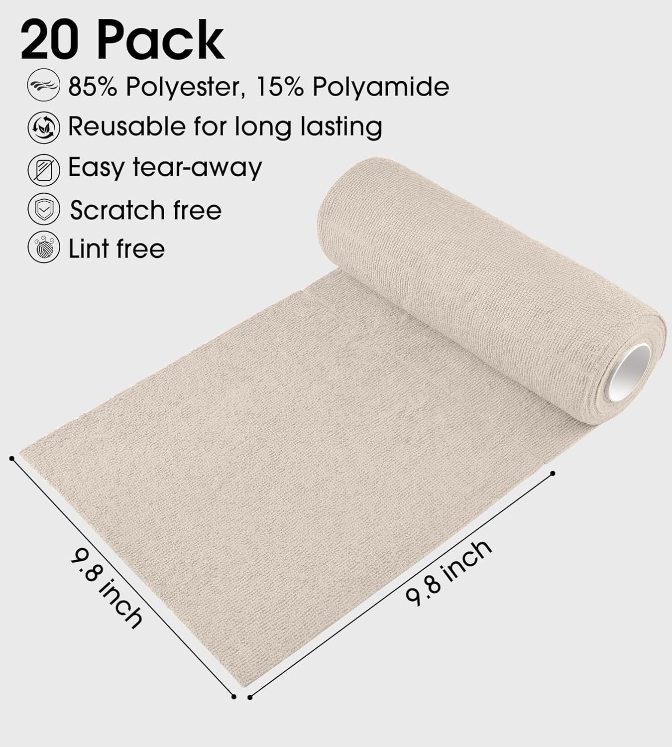 KitchLife Microfiber Cleaning Cloth Roll - Tear-Away Reusable Microfiber Paper Towels, Lint-Free, Washable, 20 Sheets for Kitchen, Car, Dishes, and Sensitive Surfaces (Pink)