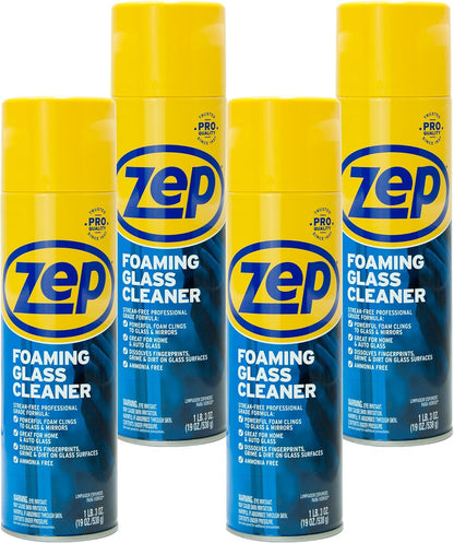 Zep Foaming Glass Cleaner - 19 oz (Case of 12) ZUFGC19 - Streak-Free Professional Grade Formula that Dissolves Dirt, Fingerprints and Grime on Glass, Mirrors, Windows and Plexiglas in Home, Business,