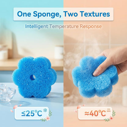 Scrub Flower Temperature Sensitive Sponges -Non-Scratch Scrubbers for Kitchen & Home - Firm in Cold & Soft in Warm Water - Odor Resistant Color-Coded Dish Sponges (Lavender Mist, 3 Count)