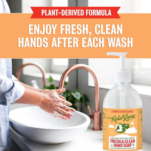 Rebel Green Fresh & Clean Hand Soap Refill - Natural Liquid Hand Soap Refill for Bathroom & Kitchen - Lavender & Grapefruit Scent, 32 Fl Oz
