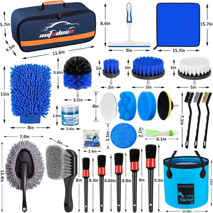 37Pcs Car Detailing Brush Set, Car Detailing Kit, Auto Detailing Drill Brush Set, Car Detailing Brushes, Car Wash Cleaning Tools Kit with Car Vacuum for Interior, Exterior, Wheels, Blue