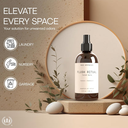 Muse Apothecary Flush Ritual - Aromatic & Refreshing Toilet Spray, Use Before You Go, 4 oz, Infused with Natural Essential Oils - Coconut + Sandalwood