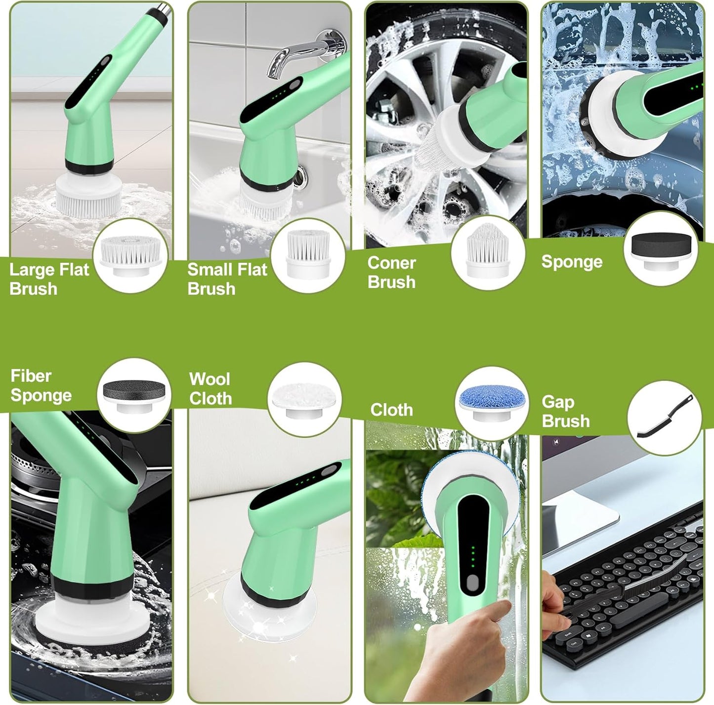 Electric Spin Scrubber, Shower Scrubber with Long Handle Adjustable LCD Display, 2 Speed Shower Cleaner, 7 Replaceable Brush Heads Bathroom Cleaning Brush, Bath Tub Power Scrubbers Black G3