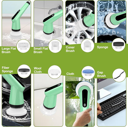 Electric Spin Scrubber, Shower Scrubber with Long Handle Adjustable LCD Display, 2 Speed Shower Cleaner, 7 Replaceable Brush Heads Bathroom Cleaning Brush, Bath Tub Power Scrubbers Black G3
