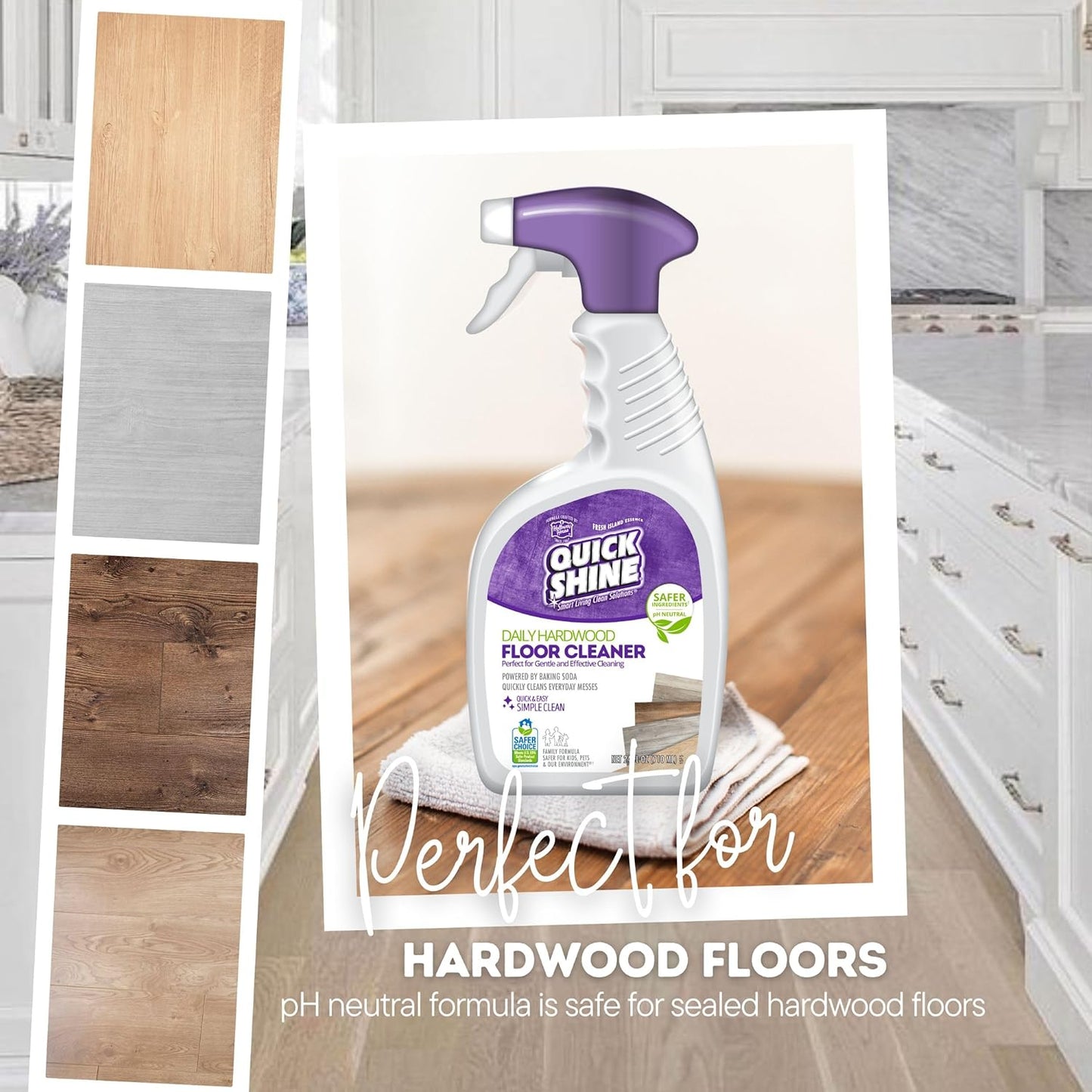 Quick Shine Hardwood Floor Cleaner 64oz | Use in Spray & Vac Mops | Removes Dirt & Scuff Marks | Ready-to-Use, Streak Free, No Rinse | Safer Choice Cleaner |Perfect for Gentle and Effective Cleaning