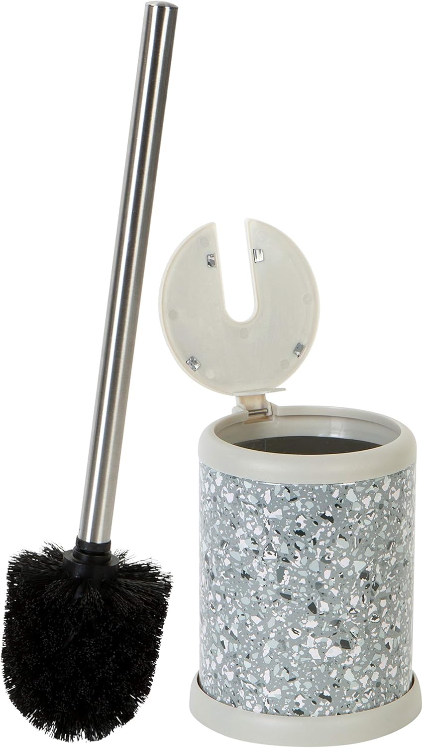 Bath Bliss Toilet Brush and Holder | Self Closing Lid | 360 Degree Brush Head | Bathroom Cleaning | Compact Size | Storage and Organization | Stainless Steel