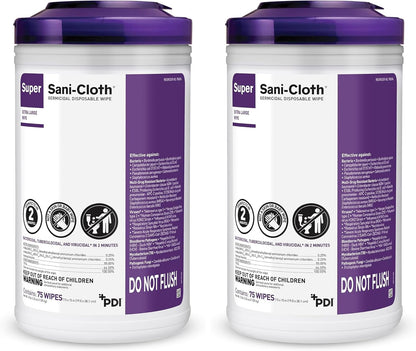 Super Sani- Cloth Germicidal Disposable Wipe, X-Large 5'' x 8'' Wipe, Pop Up Dispenser of 65
