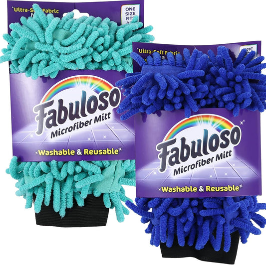 Fabuloso Microfiber Cleaning Mitts – Teal & Blue, One Size Fits All | Lint-Free, Scratch-Free Gloves for Surfaces & Furniture | Bold & Bright Microfiber Dusting Mitts, 2-Pack
