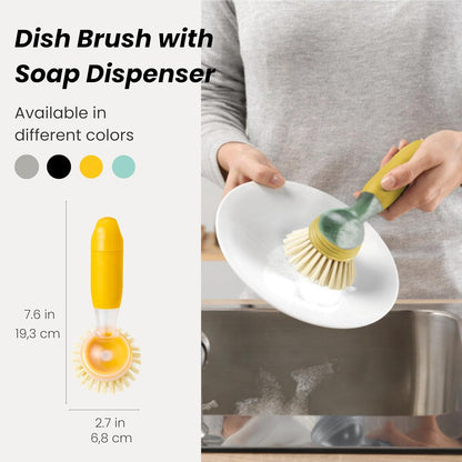 Vigar Rengo Soap Dispensing Dish Brush, Dish Brush with Soap Dispenser for Pot Scrubber, Dishes, Sink Cleaner, and Kitchen Essentials, Black