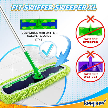 KEEPOW Reusable XL Mop Pads Compatible with Swiffer XL Sweeper, X-Large Dry Sweeping Cloths, Wet Mopping Cloths, Washable Microfiber XL Wet Pads Refills for Surface/Hardwood Floor Cleaning, 4 Pack