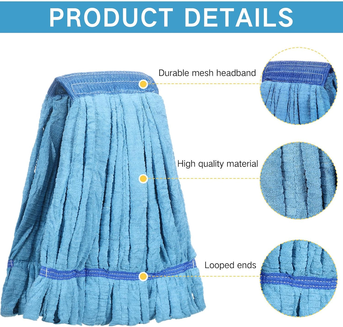 Lallisa 4 Pcs Commercial Mop Head Replacement Tube Microfiber Industrial Looped End Mop Heads Refill for Floor Cleaning for Home Commercial Industrial Use(Large,Blue)