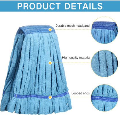 Lallisa 4 Pcs Commercial Mop Head Replacement Tube Microfiber Industrial Looped End Mop Heads Refill for Floor Cleaning for Home Commercial Industrial Use(Large,Blue)
