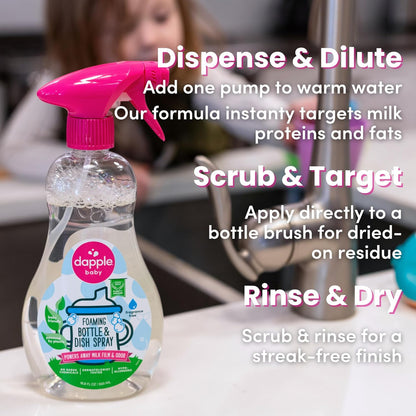 Dapple Baby Fragrance-Free Foaming Baby Bottle & Dish Soap - 13 fl oz - Cleans Bottles, Sippy Cups, Pacifiers, Breast Pumps, & More - Gently Removes Milk Film & Odors - Fragrance Free