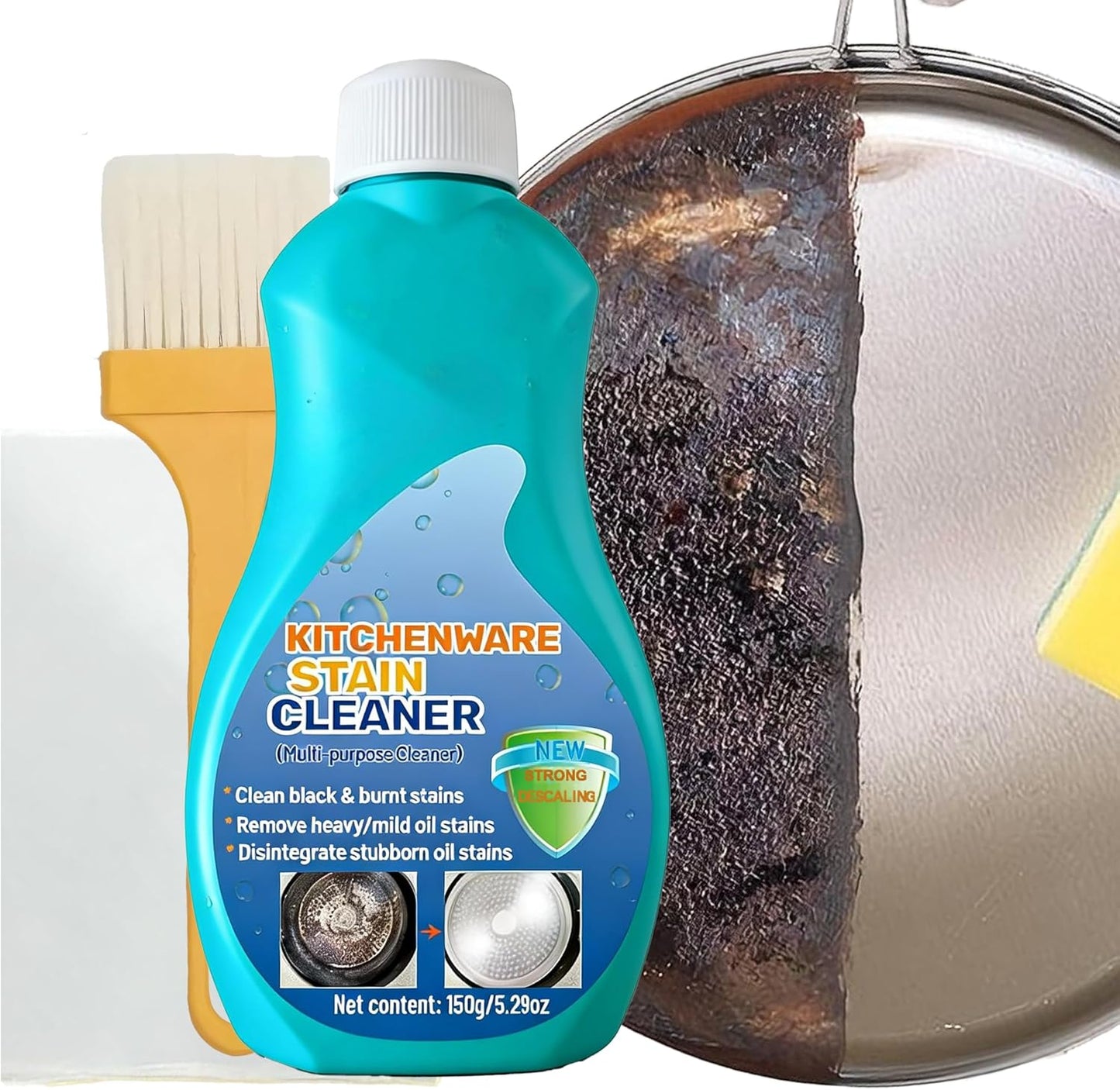 Kitchenware Stain Cleaner, Strong Descaling, Multi-purpose Oil Stain Remover, Pot Pan Bottom Cleaning Paste,Powerful Kitchenware Cleaner, Cooktop Pot Cleaner Effortless for Burned Cookware (150g) (1)