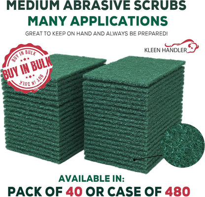 Kleen Handler Green Medium Duty Cleaning Pads - Medium Duty Kitchen Scrub Sponges, Scouring Pads for Washing Dishes, Bathroom, Restaurant Cleaning Sponge, Household General Cleaning (Pack of 40)