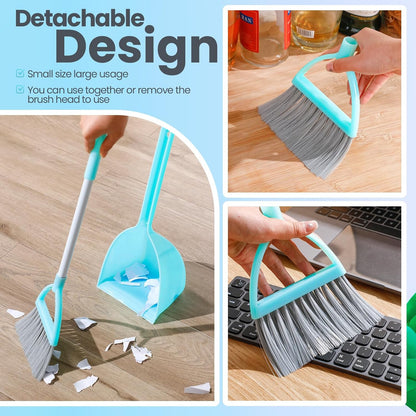 Roshtia 2 Pcs Mini Broom with Dustpan for Kids Broom and Dustpan Set Toddler Cleaning Set Boys Girls Small Cleaning for Kitchen Bathroom Pet (Blue,Red)