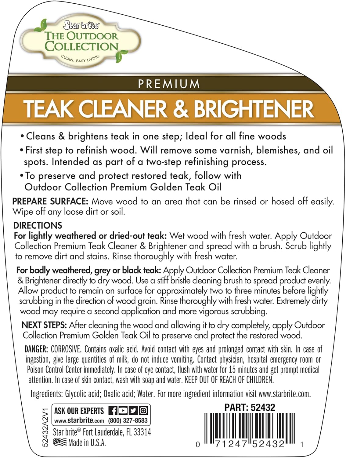 STAR BRITE Outdoor Collection Teak Cleaner & Brightener - One-Step Teak Restoration, Renew Weathered, Gray Teak for Refinishing or Oiling - 32 OZ Spray