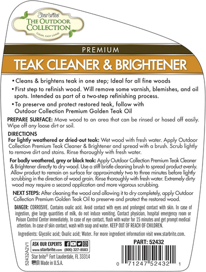 STAR BRITE Outdoor Collection Teak Cleaner & Brightener - One-Step Teak Restoration, Renew Weathered, Gray Teak for Refinishing or Oiling - 32 OZ Spray