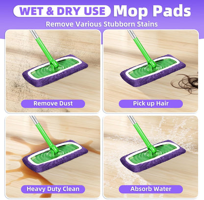 Reusable Mop Pads Compatible with Swiffer Sweeper Mop, Microfiber Dry Sweeping Cloths & Machine Washable Wet Pads Refill for Use on All Sealed Floors - Stone, Hardwood, Laminate & Tile (6 Blue)