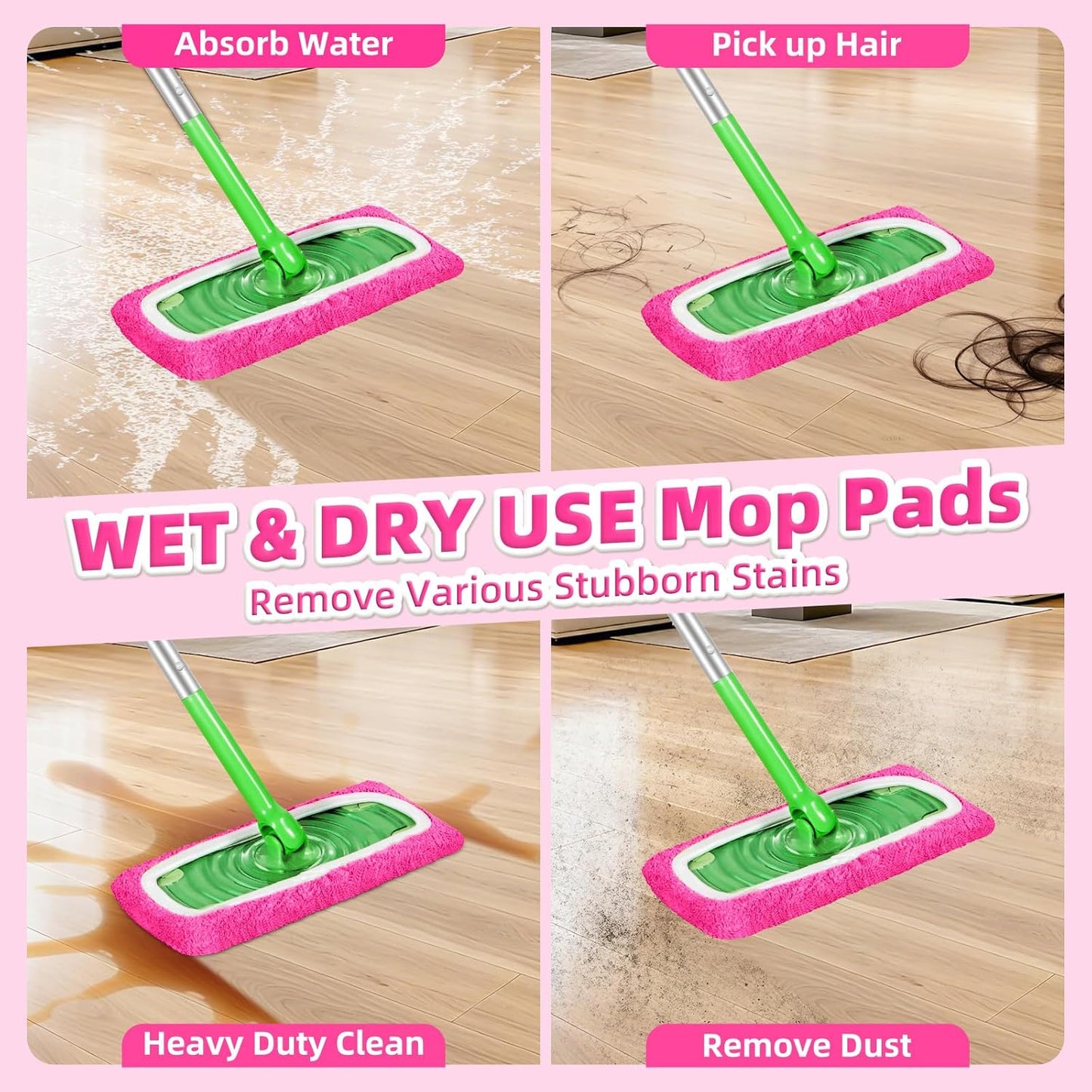 Reusable Mop Pads Compatible with Swiffer Sweeper Mop, Microfiber Dry Sweeping Cloths & Machine Washable Wet Pads Refill for Use on All Sealed Floors - Stone, Hardwood, Laminate & Tile (6 Blue)