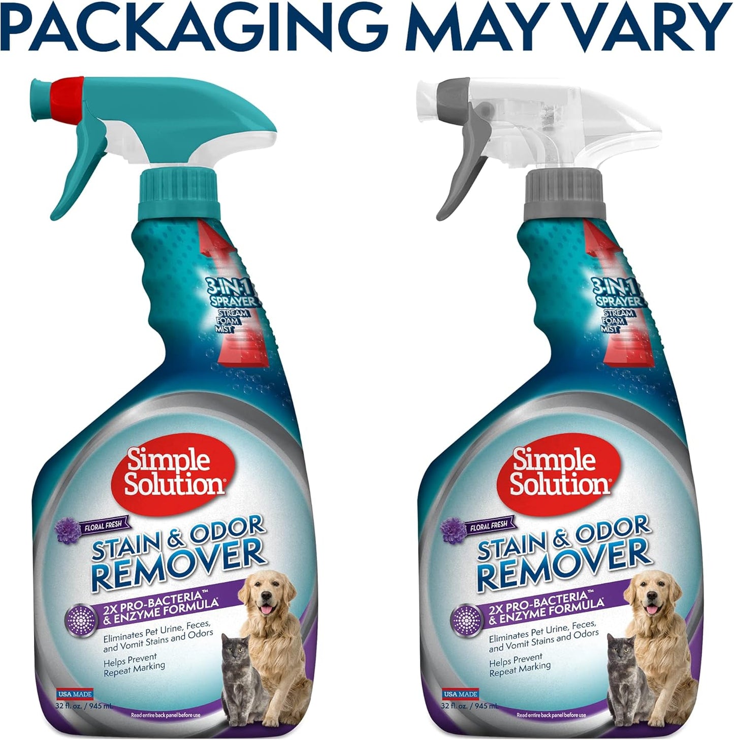 Simple Solution Stain and Odor Eliminator Spray, Enzyme Carpet Cleaner for Dogs and Cats, Pet Stain Remover and Urine Odor Eliminator, Multi Surface Pet Cleaning Solution, 32 oz (Pack of 2)