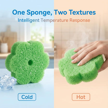 Scrub Flower Temperature Sensitive Sponges -Non-Scratch Scrubbers for Kitchen & Home - Firm in Cold & Soft in Warm Water - Odor Resistant Color-Coded Dish Sponges (Lavender Mist, 3 Count)