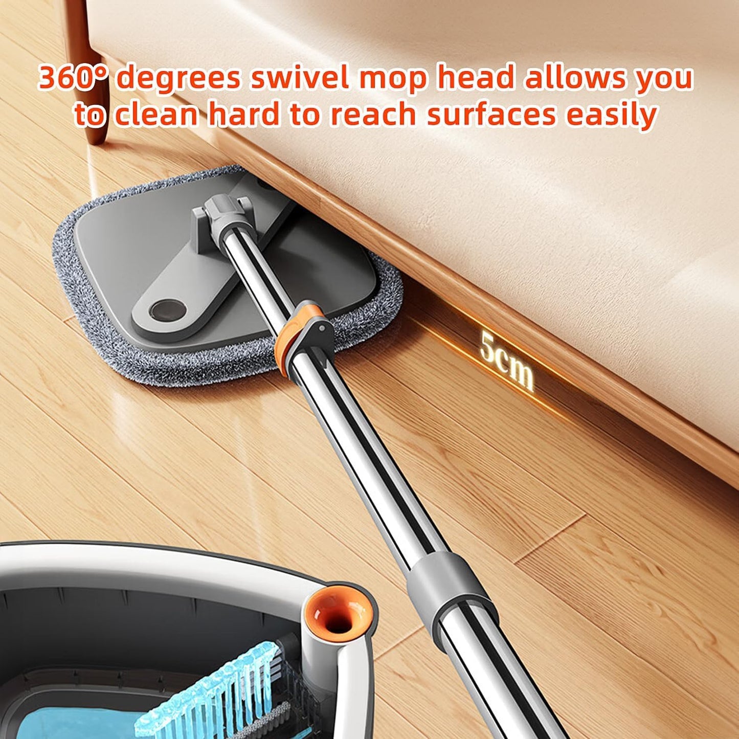 Spin Mop and Bucket Set with 10 Replaceable Microfiber Mop Pads with Self Separation Dirty and Clean Water System, Self Wringing 360° Rotating Square Mop Head for Hardwood Tile Marble Floors