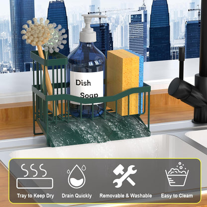 Fssvcd Maifan Sink Caddy Sponge Holder for Kitchen with Brush Holder and Stainless Steel Self Drain Tray, Rustproof Kitchen Sink Organizer for Sponge, Soap Dispenser Storage Accessories