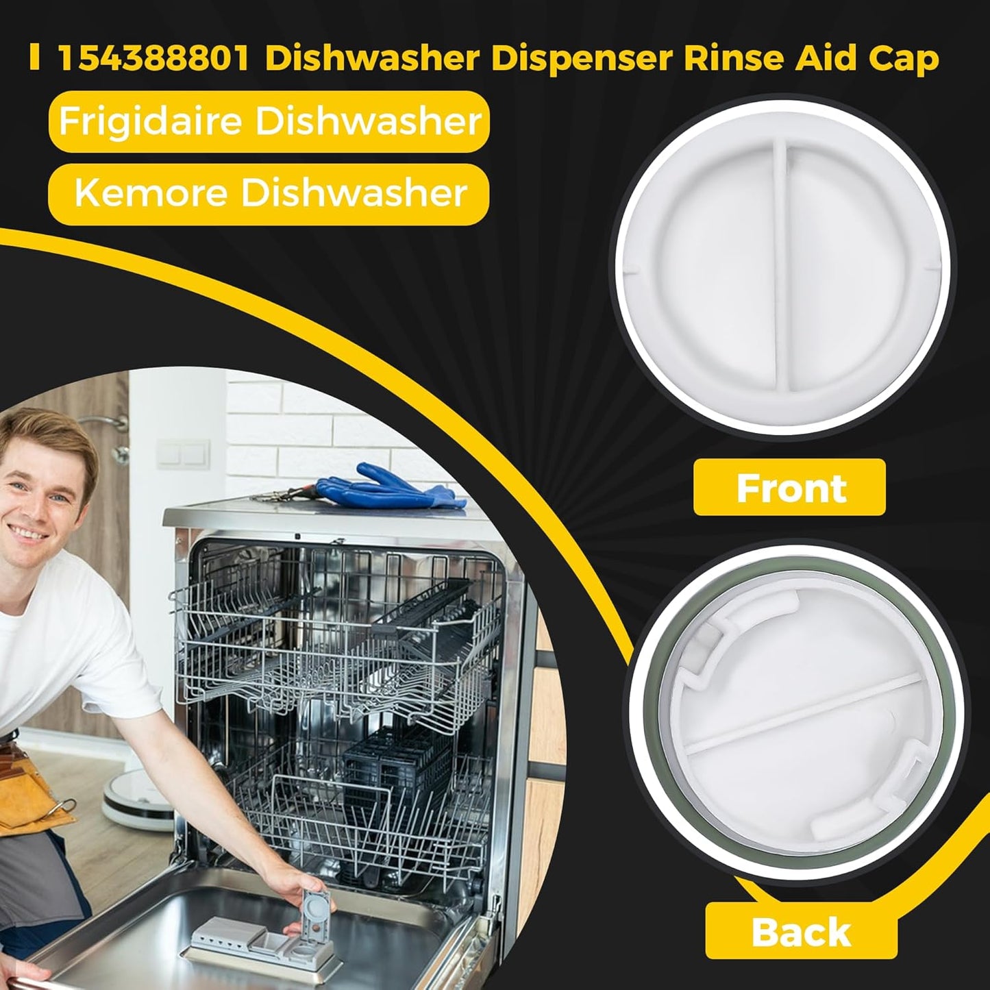 154388801 Dishwasher Dispenser Rinse Aid Cap For Frigidaire Kenm0re Dishwasher Replaces 890363 AP2109579 PS421128 EAP421128