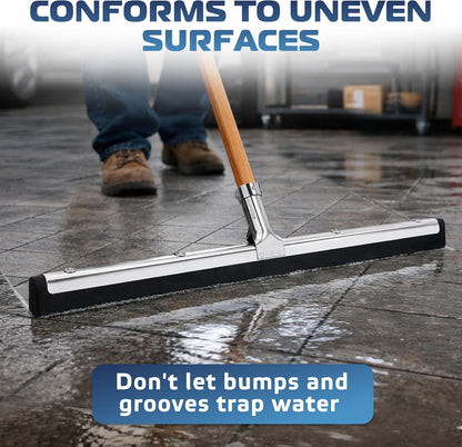 DSV Standard Uneven Surface Floor Squeegee 18’’, Double Foam Blade Garage Squeegee, Taper Pole Connection - Handle Sold Separately for Tiles, Concrete and Asphalt