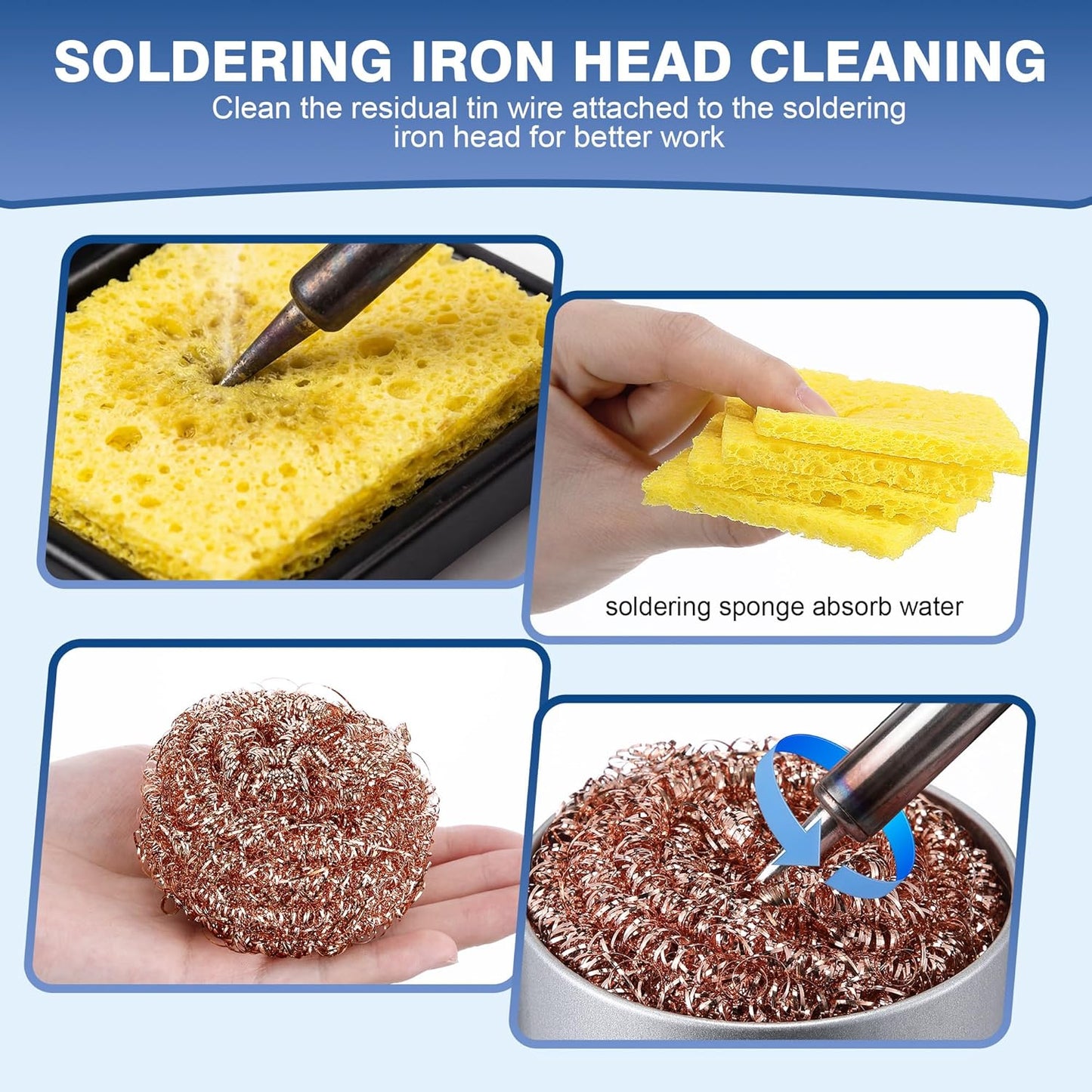 Soldering Tip Cleaning Kit Include Flux Paste, Tip Tinner, Solder Wick, Iron Tips, Soldering Iron Tips Cleaner and Cleaning Sponge for Electronics Repair
