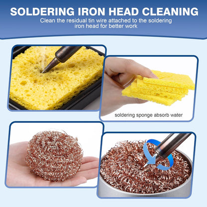 Soldering Tip Cleaning Kit Include Flux Paste, Tip Tinner, Solder Wick, Iron Tips, Soldering Iron Tips Cleaner and Cleaning Sponge for Electronics Repair