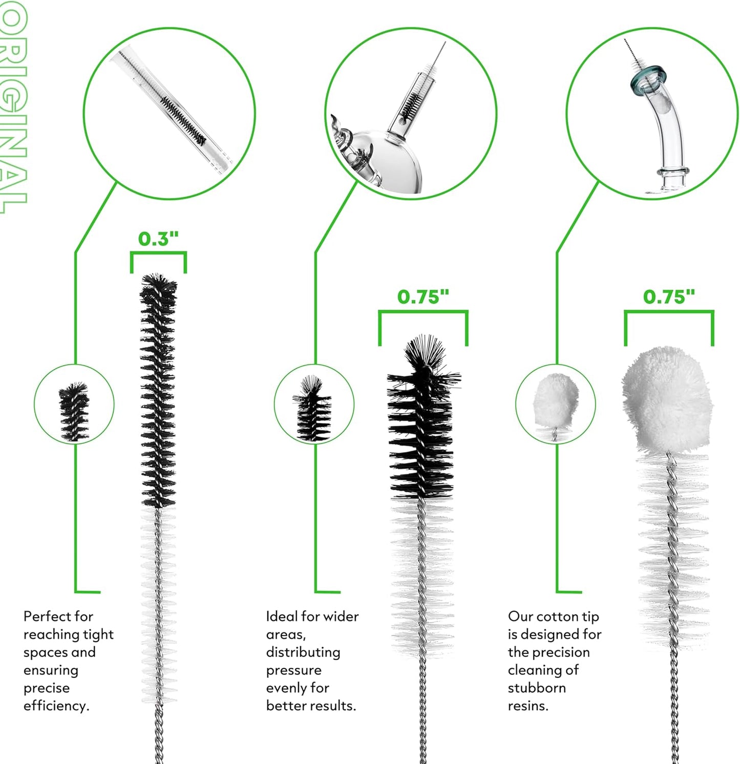Pipe Perfect Original Cleaning Brush Set – Multi-Size Detail Brushes for Glass, Bottle, Tube & Narrow Openings | Deep Cleaning Kit for Hard-to-Reach Areas | Durable Reusable (Original Pack)
