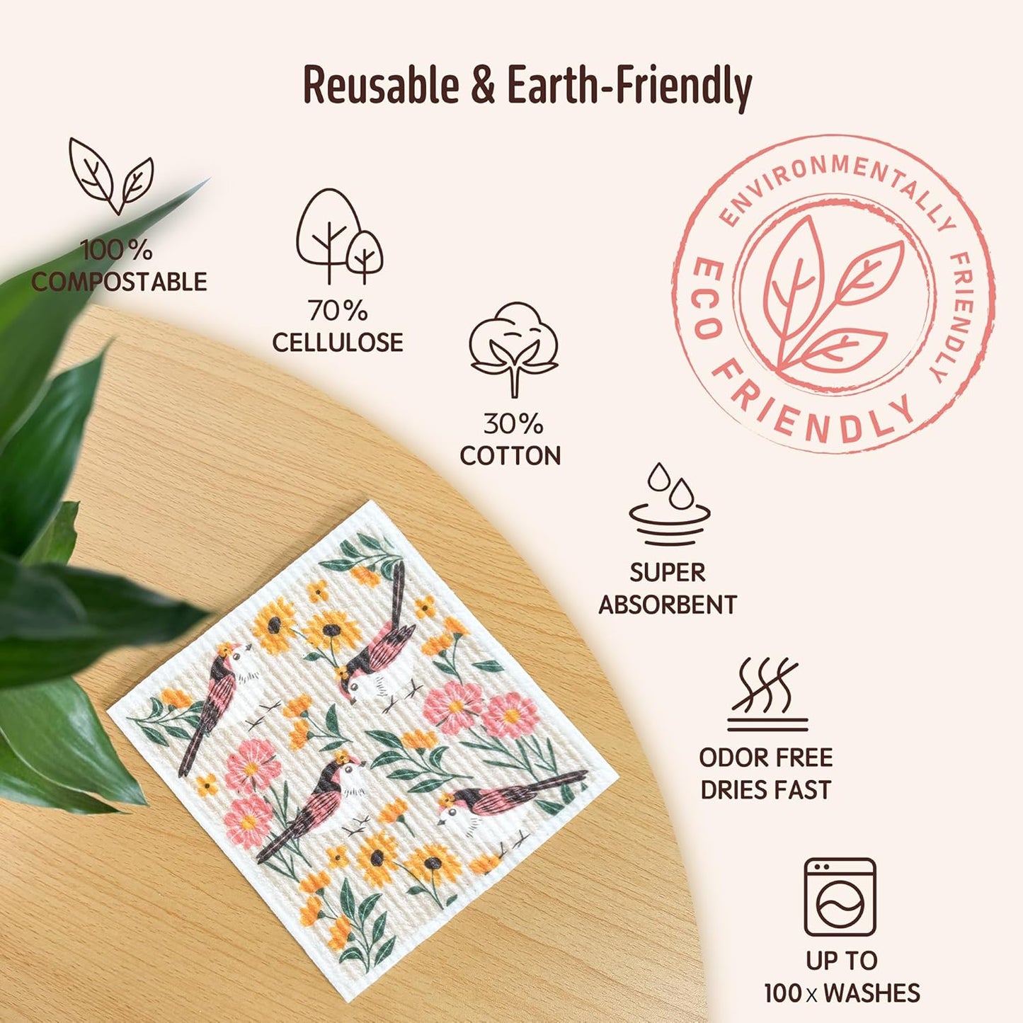 Swedish Dishcloths for Kitchen, Swedish Dish Cloths 5 Pack, Super Absorbent Reusable Paper Towels Washable, Biodegradable, Quick Drying, Dishwasher Safe