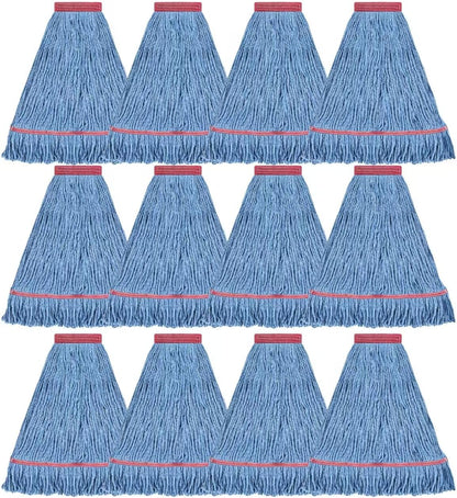 Matthew Cleaning Heavy Duty Mop Head Commercial Replacement for General and Floor Cleaning , Wet Industrial Blue Cotton Looped End String Head Refill (Pack of 6) Blue