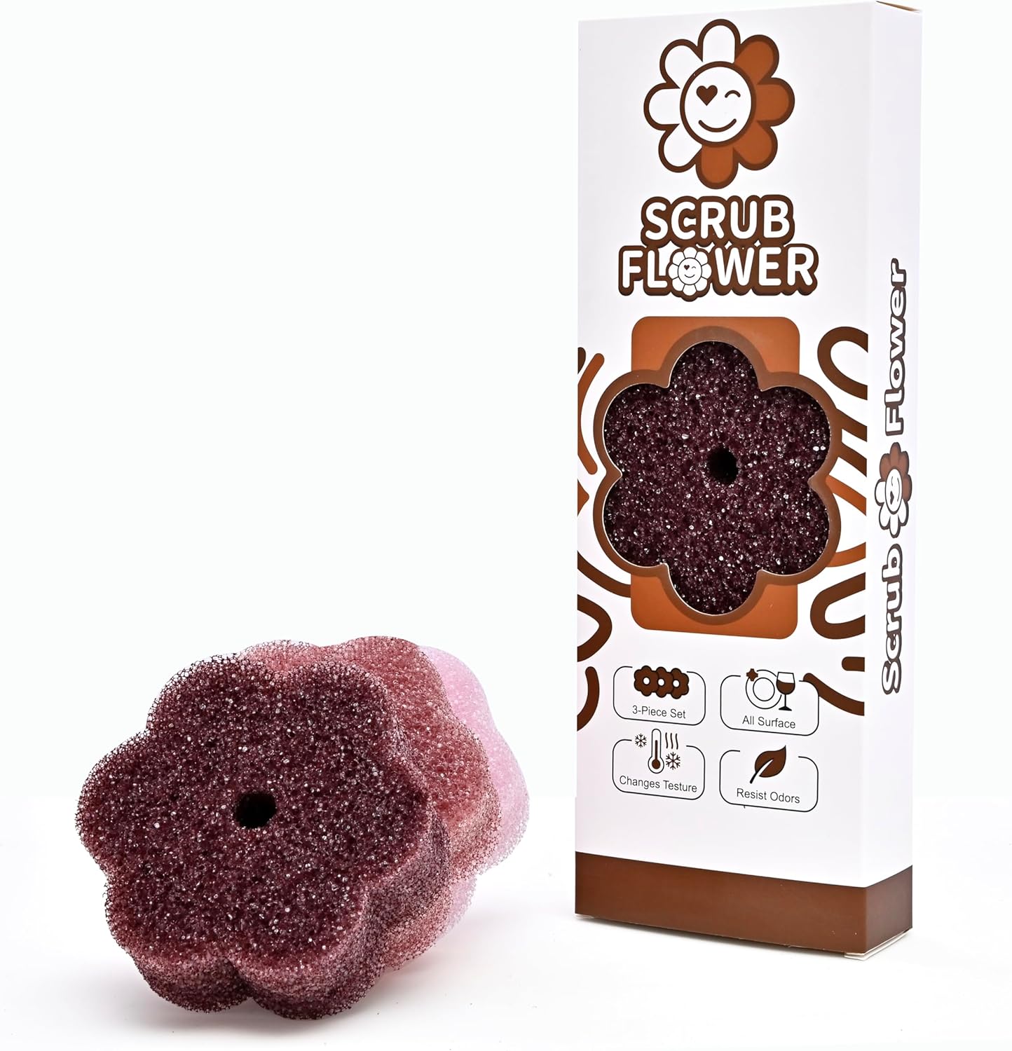Scrub Flower Temperature Sensitive Sponges -Non-Scratch Scrubbers for Kitchen & Home - Firm in Cold & Soft in Warm Water - Odor Resistant Color-Coded Dish Sponges (Lavender Mist, 3 Count)