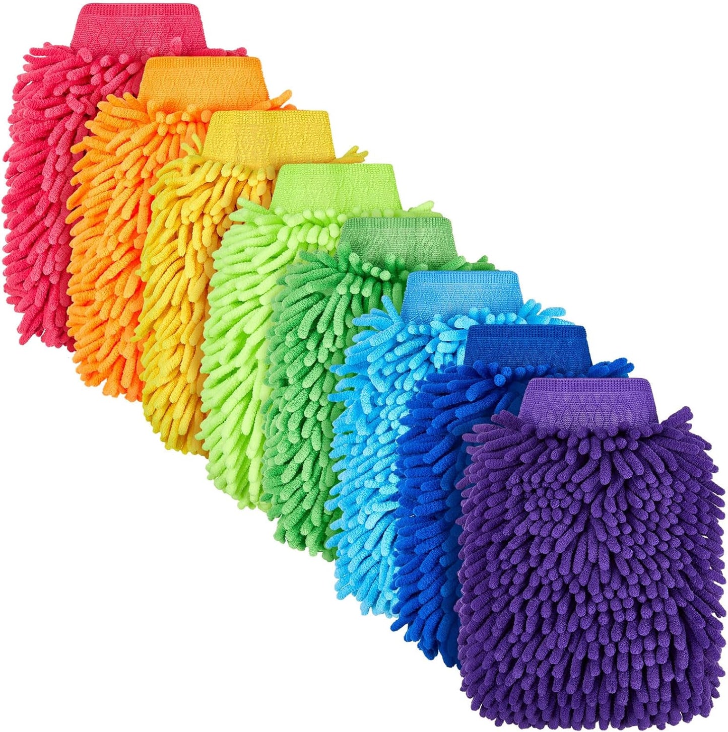 Toulite 8 Pcs Car Wash Mitt Chenille Microfiber Wash Mitt Double Sided Glove Cleaning Drying Mitts (7.48 x 10.24 Inch,Bright Colors)